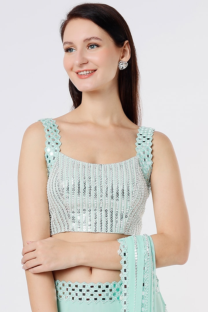 Aqua Blue Embroidered Wedding Saree Set by Kresha Lulla at Pernia's Pop Up Shop