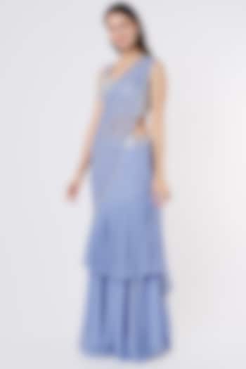 Periwinkle Blue Embroidered Wedding Saree Set by Kresha Lulla at Pernia's Pop Up Shop