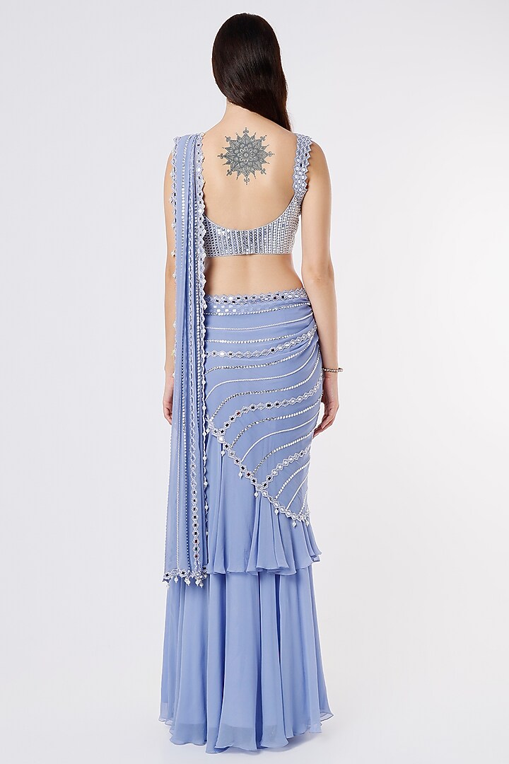 Periwinkle Blue Embroidered Wedding Saree Set by Kresha Lulla at Pernia's Pop Up Shop