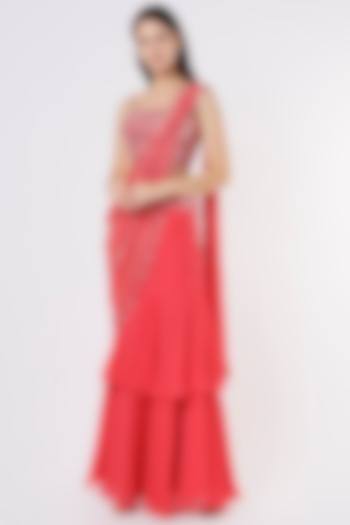 Bright Pink Embroidered Wedding Saree Set by Kresha Lulla at Pernia's Pop Up Shop