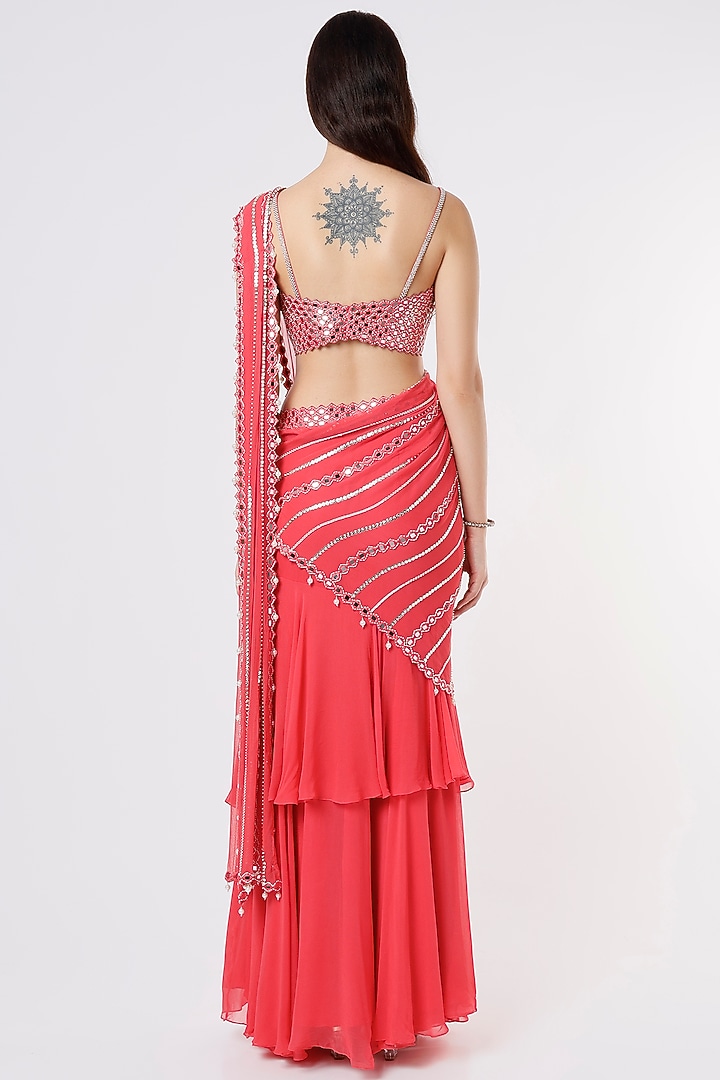 Bright Pink Embroidered Wedding Saree Set by Kresha Lulla at Pernia's Pop Up Shop