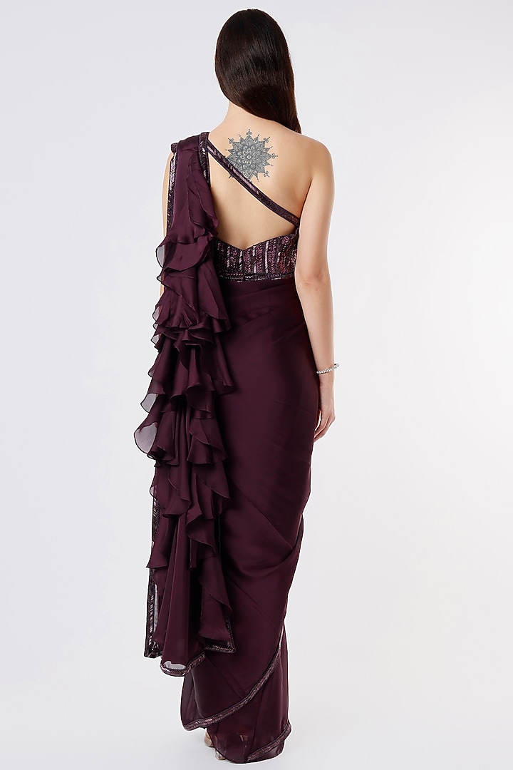 Purple Satin Wedding Saree Set by Kresha Lulla at Pernia's Pop Up Shop
