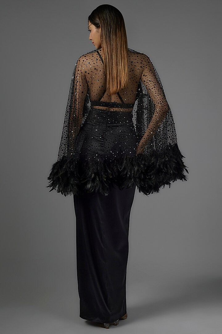 Black Satin & Raw Silk Skirt Set by Kresha Lulla at Pernia's Pop Up Shop