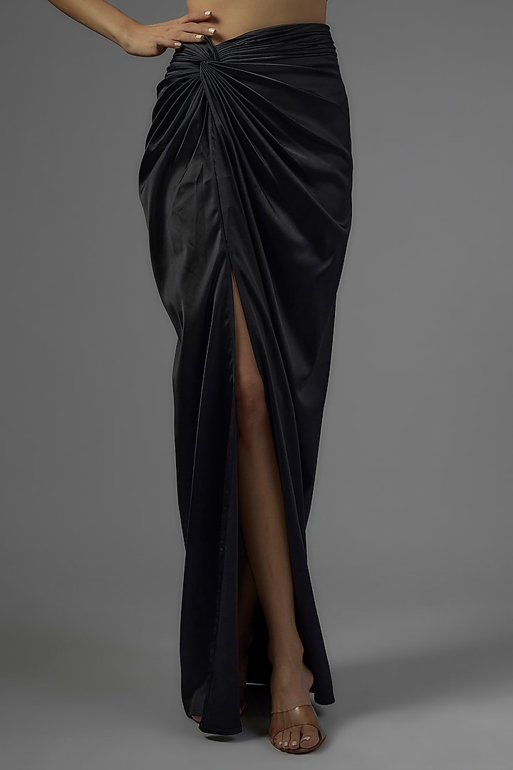 Black Satin & Raw Silk Skirt Set by Kresha Lulla at Pernia's Pop Up Shop