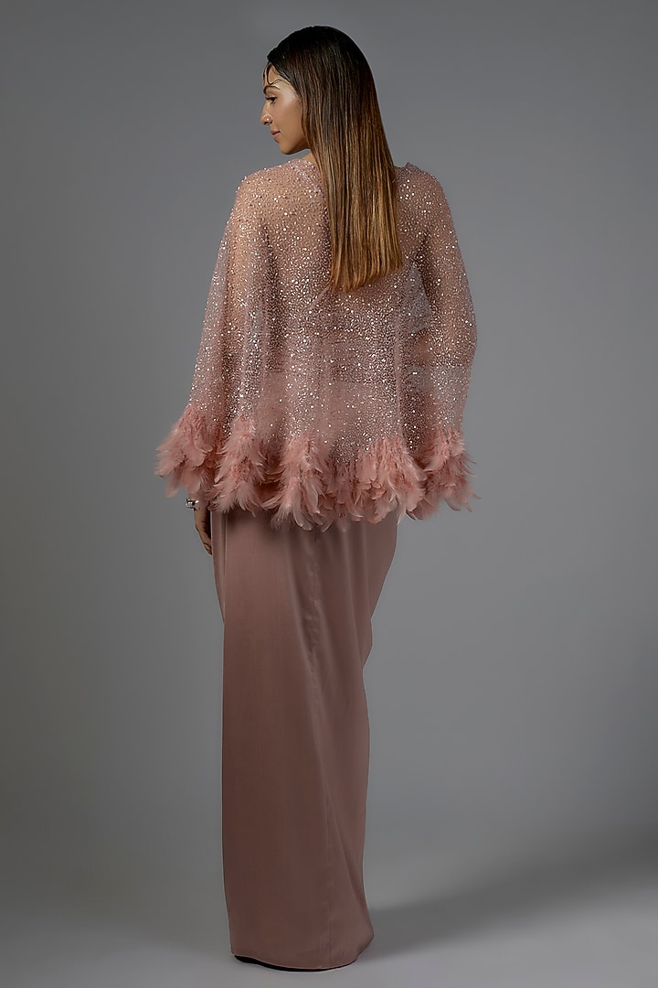 Dusty Rose Pink Satin & Raw Silk Skirt Set by Kresha Lulla at Pernia's Pop Up Shop