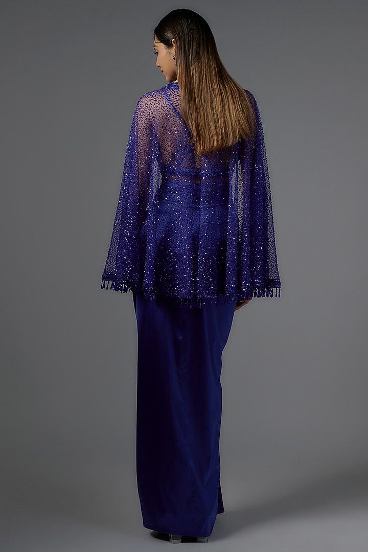 Royal Blue Satin & Raw Silk Skirt Set by Kresha Lulla at Pernia's Pop Up Shop