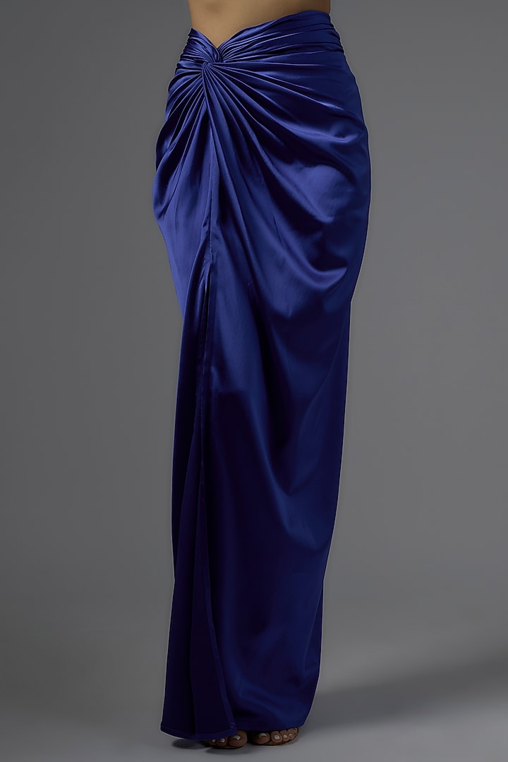 Royal Blue Satin & Raw Silk Skirt Set by Kresha Lulla at Pernia's Pop Up Shop