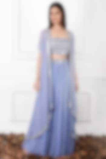 Blue Pleated Skirt Set by Kresha Lulla