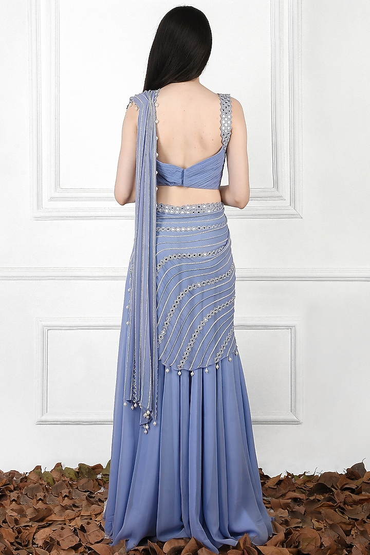 Blue Sequins Lehenga Wedding Saree Set by Kresha Lulla at Pernia's Pop Up Shop