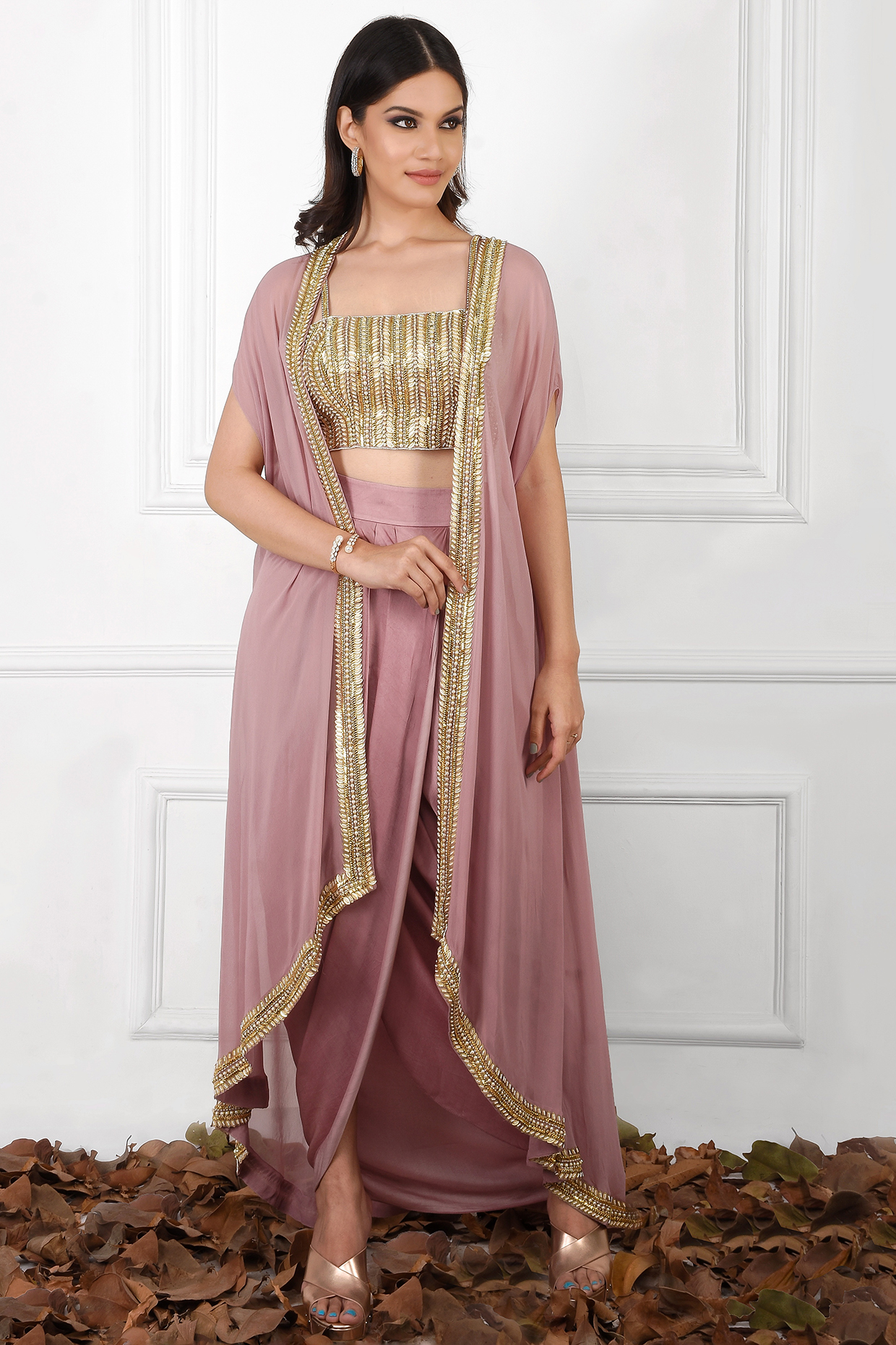 Mauve Embroidered Jacket Set by Kresha Lulla at Pernia's Pop Up Shop