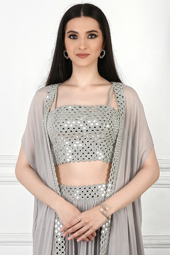 Grey Three Layered Skirt Set With Jacket by Kresha Lulla at Pernia's Pop Up Shop