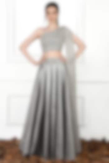Grey Sequins Draped Skirt Set by Kresha Lulla