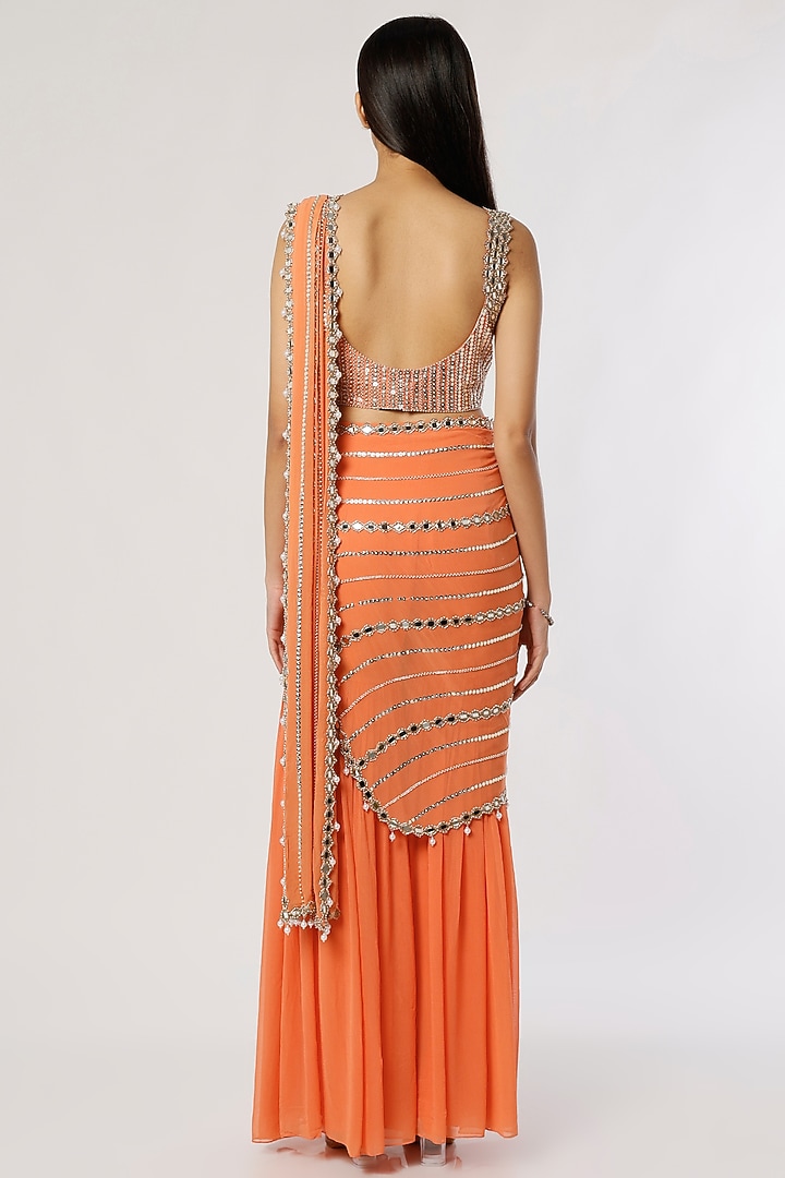 Orange Georgette Sharara Wedding Saree Set by Kresha Lulla at Pernia's Pop Up Shop