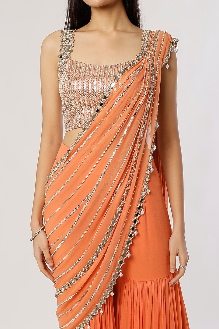 Orange Georgette Sharara Wedding Saree Set by Kresha Lulla at Pernia's Pop Up Shop