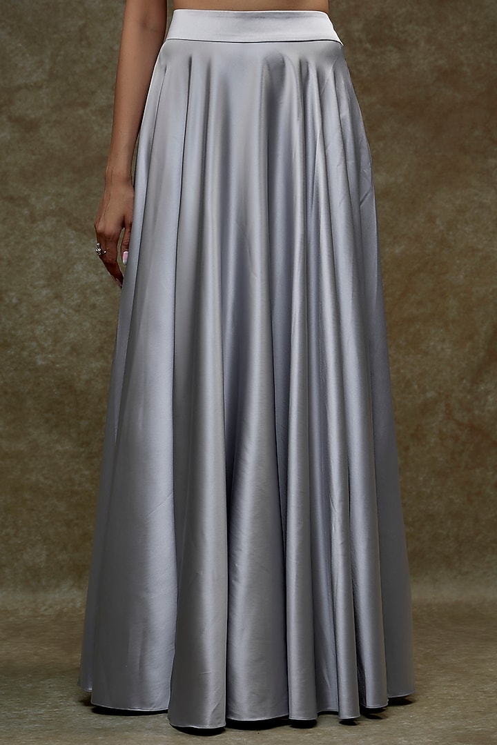 Greyish Silver Organza & Raw Silk Cape Set by Kresha Lulla at Pernia's Pop Up Shop
