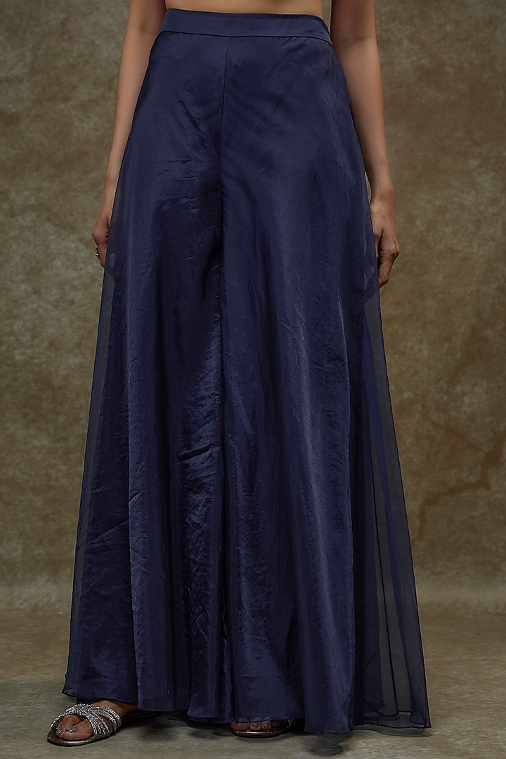 Navy Blue Organza & Raw Silk Cape Set by Kresha Lulla at Pernia's Pop Up Shop