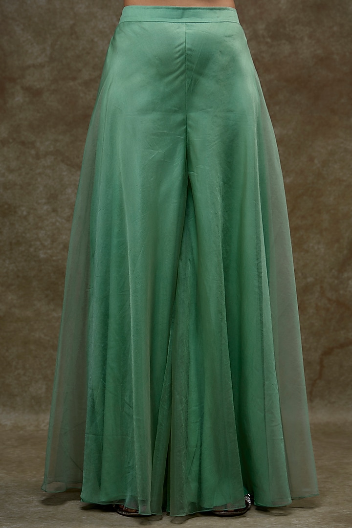 Sage Green Organza & Raw Silk Cape Set by Kresha Lulla at Pernia's Pop Up Shop
