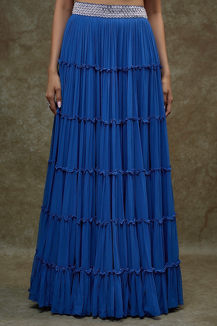 Royal Blue Georgette & Raw Silk Cape Set by Kresha Lulla at Pernia's Pop Up Shop