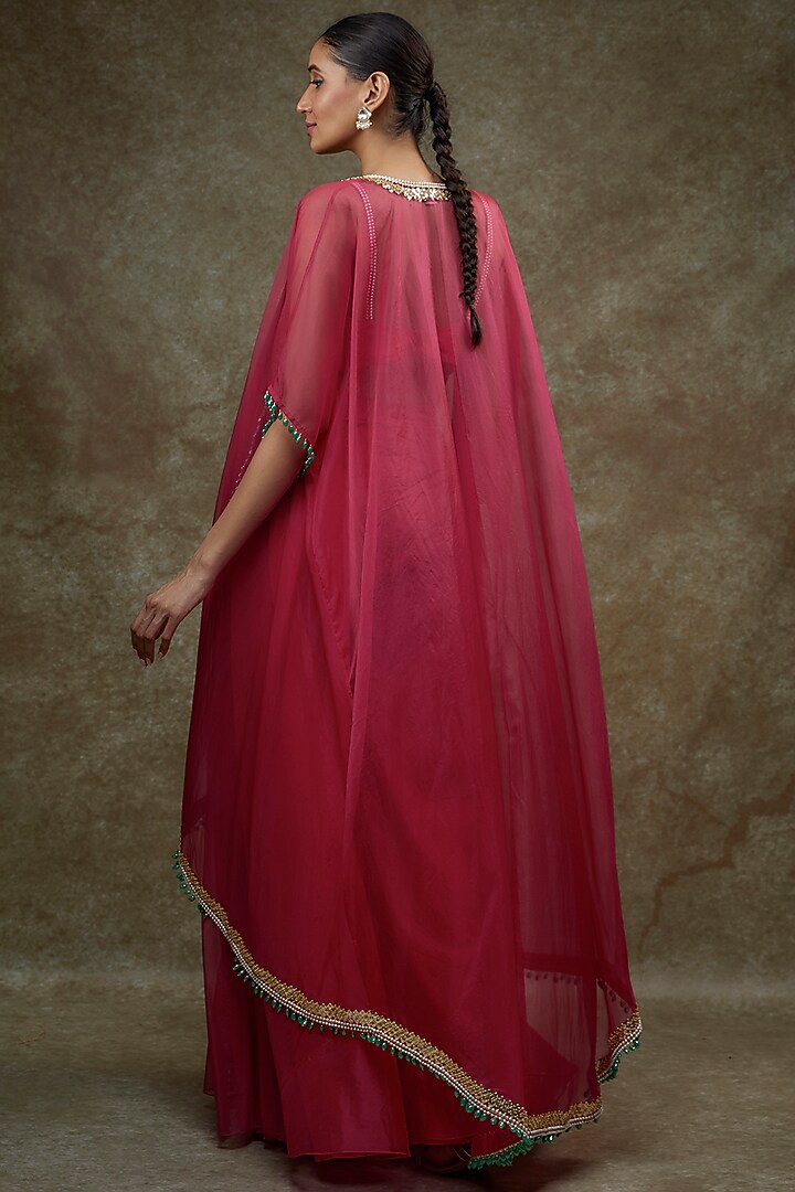 Pink Organza & Raw Silk Cape Set by Kresha Lulla at Pernia's Pop Up Shop