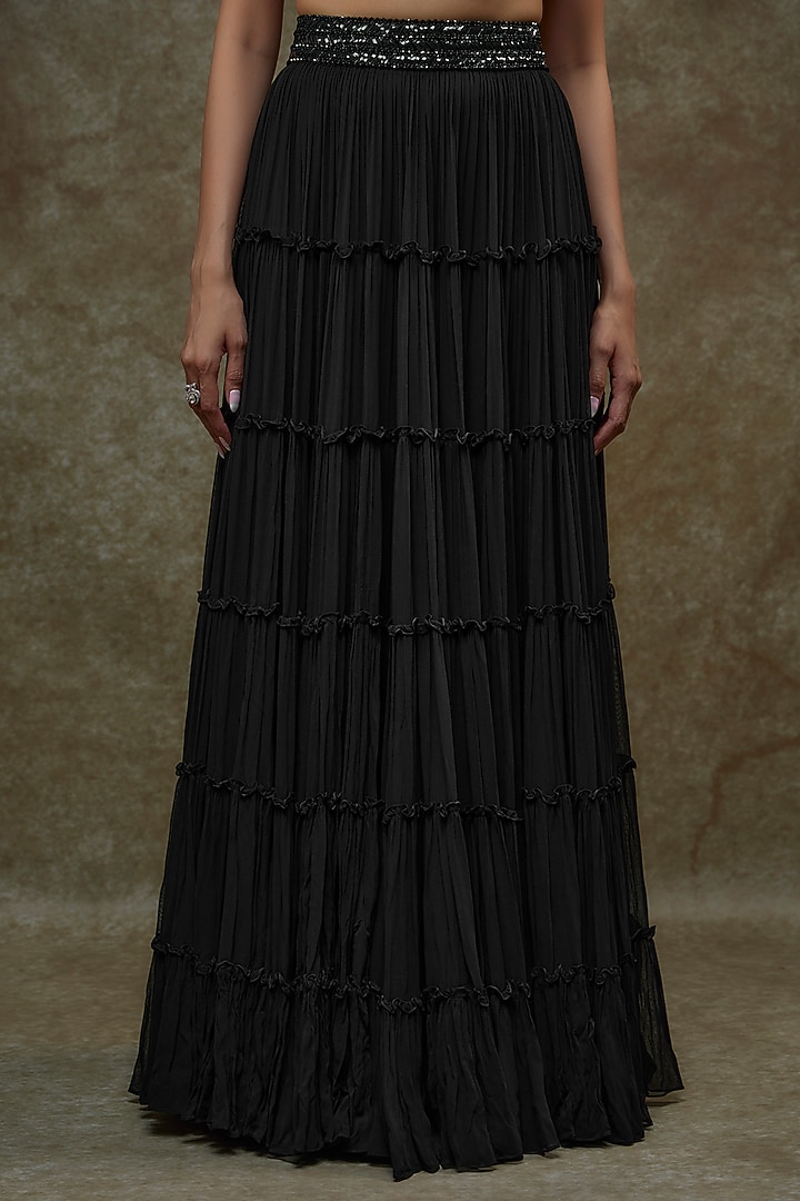 Black Georgette & Raw Silk Cape Set by Kresha Lulla at Pernia's Pop Up Shop