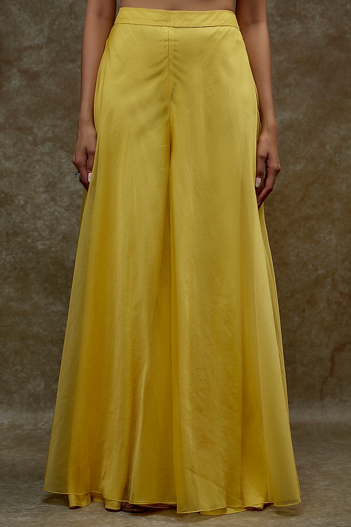 Yellow Organza & Raw Silk Cape Set by Kresha Lulla at Pernia's Pop Up Shop