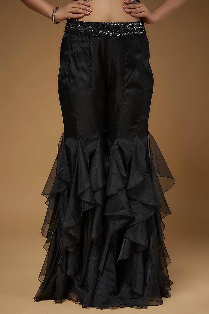 Black Organza & Raw Silk Cape Set by Kresha Lulla at Pernia's Pop Up Shop
