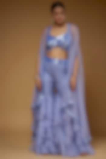 Periwinkle Blue Organza & Raw Silk Cape Set by Kresha Lulla at Pernia's Pop Up Shop