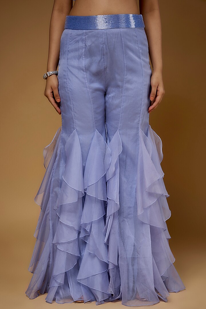 Periwinkle Blue Organza & Raw Silk Cape Set by Kresha Lulla at Pernia's Pop Up Shop