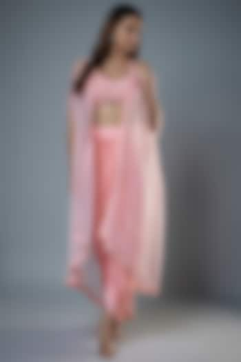 Blush Pink Organza Sequins Embroidered Cape Set by Kresha Lulla at Pernia's Pop Up Shop