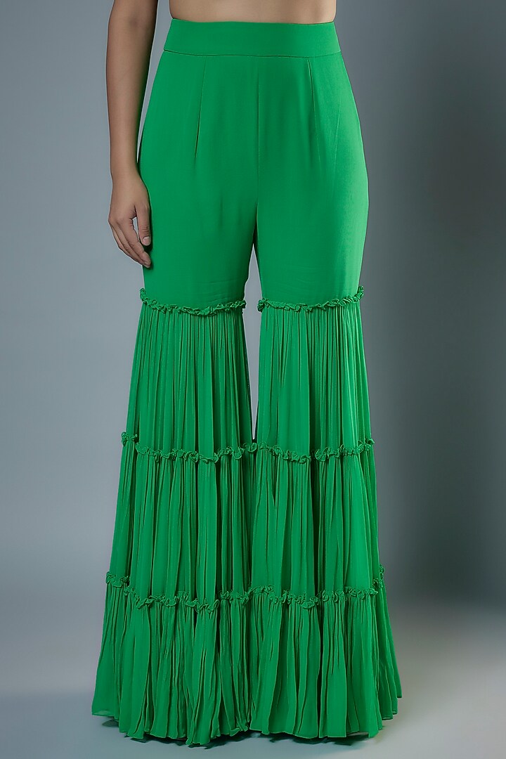Green Georgette & Raw Silk Beads Embroidered Cape Set by Kresha Lulla at Pernia's Pop Up Shop