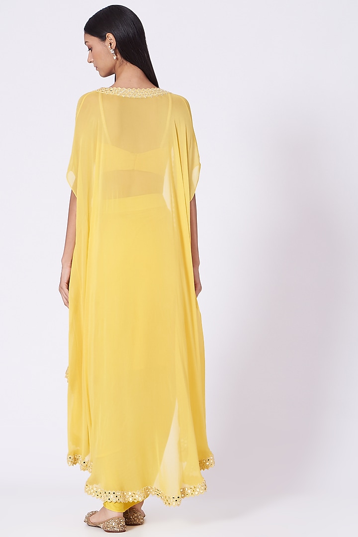Yellow Cotton Satin Draped Dhoti Skirt Set by Kresha Lulla at Pernia's Pop Up Shop
