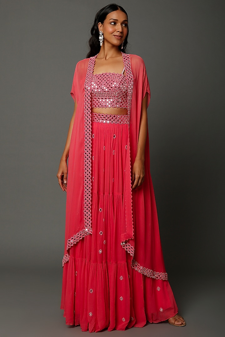 Pink Georgette Cape Set by Kresha Lulla at Pernia's Pop Up Shop