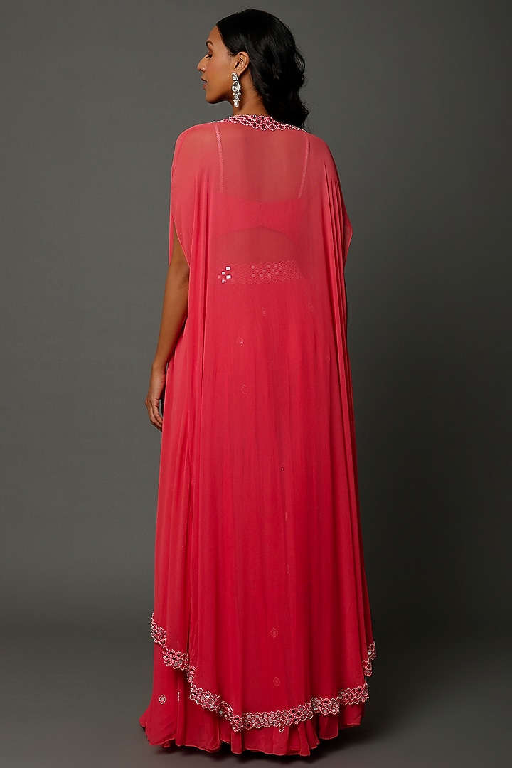 Pink Georgette Cape Set by Kresha Lulla at Pernia's Pop Up Shop