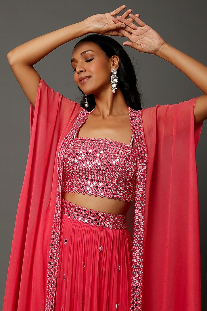 Pink Georgette Cape Set by Kresha Lulla at Pernia's Pop Up Shop