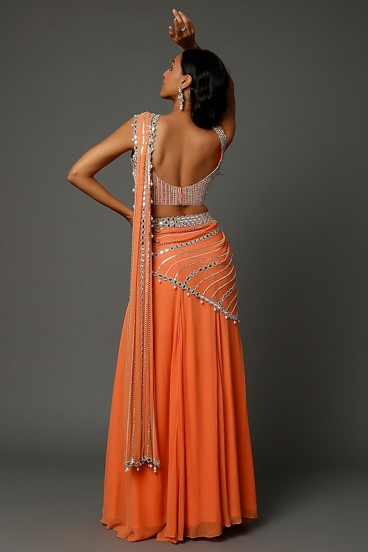 Orange Georgette & Raw Silk Wedding Saree Set by Kresha Lulla at Pernia's Pop Up Shop