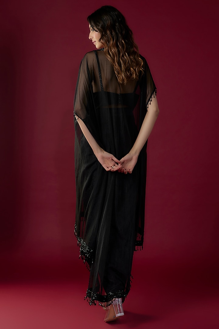 Black Organza Sequins Embroidered Cape Set by Kresha Lulla at Pernia's Pop Up Shop