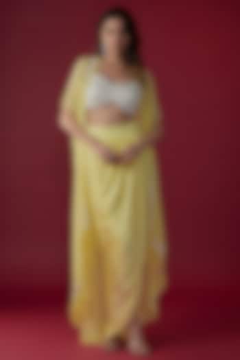Yellow Georgette Sequins Embroidered Cape Set by Kresha Lulla at Pernia's Pop Up Shop