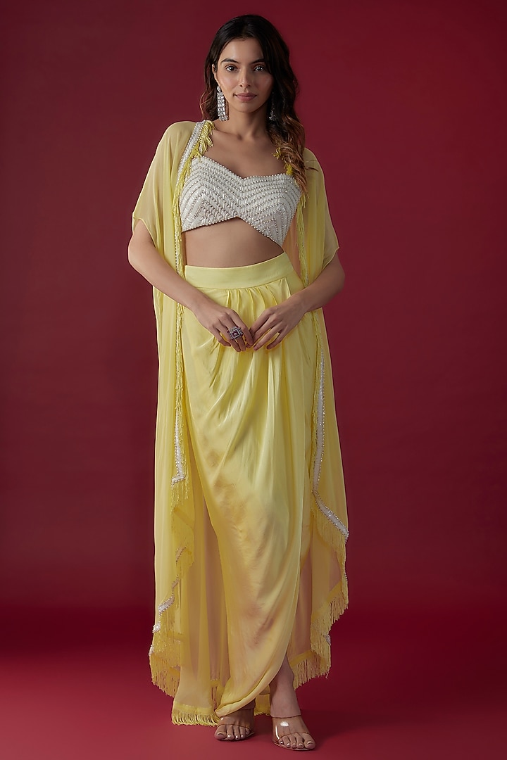 Yellow Georgette Sequins Embroidered Cape Set by Kresha Lulla at Pernia's Pop Up Shop