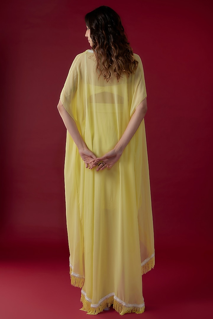 Yellow Georgette Sequins Embroidered Cape Set by Kresha Lulla at Pernia's Pop Up Shop