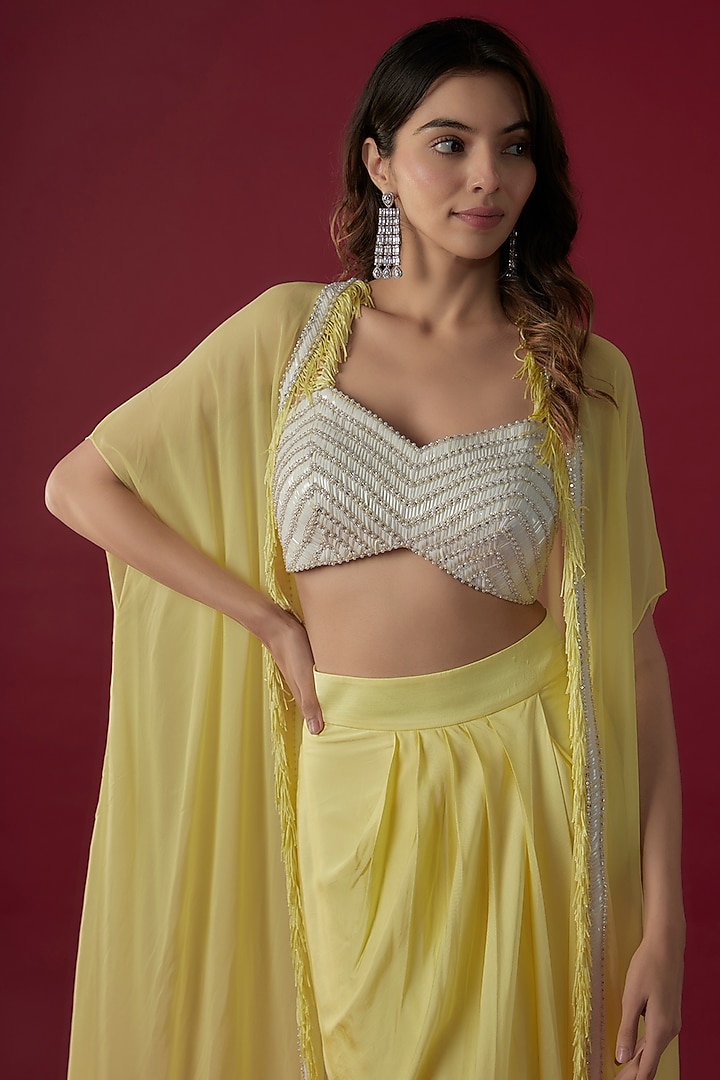 Yellow Georgette Sequins Embroidered Cape Set by Kresha Lulla at Pernia's Pop Up Shop