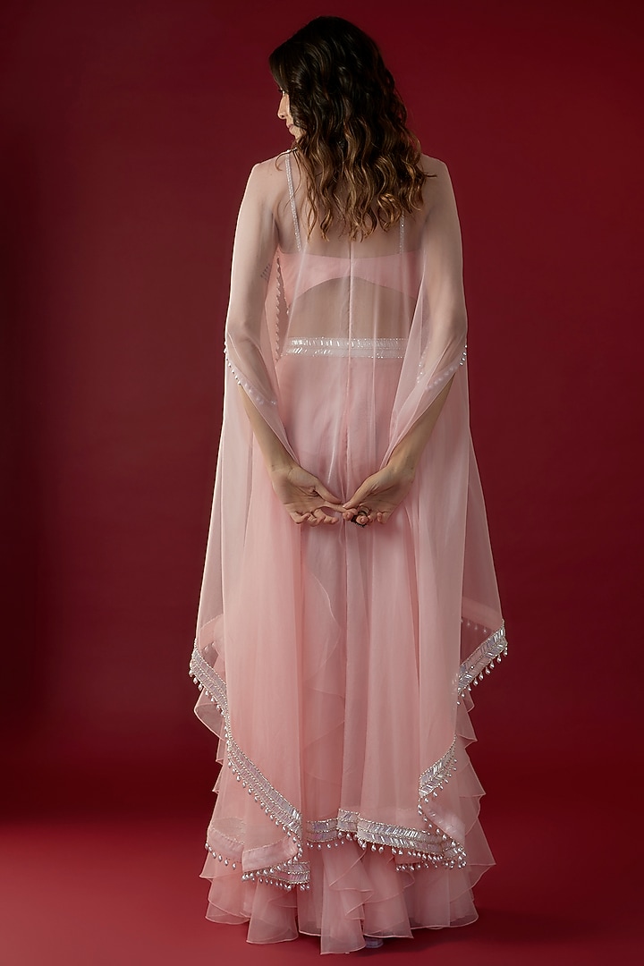 Blush Pink Organza Ruffled Pant Set by Kresha Lulla at Pernia's Pop Up Shop