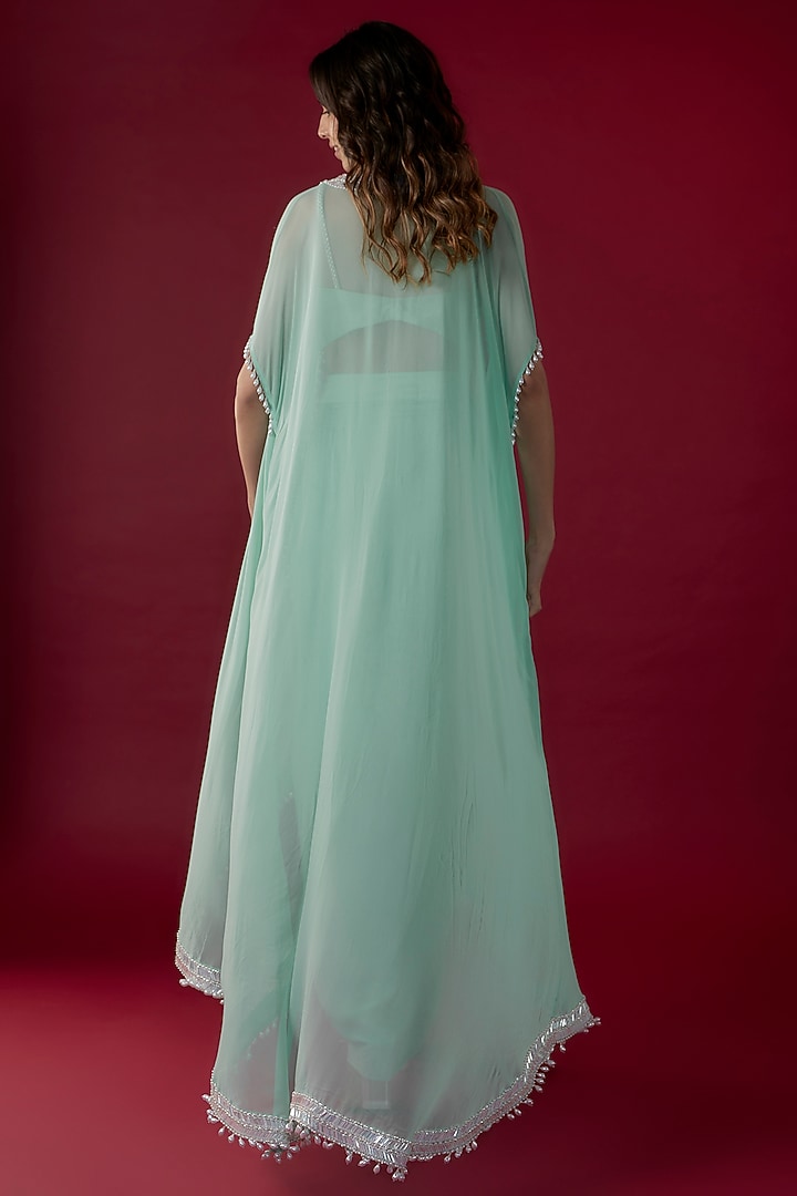 Aqua Mint Georgette Sequins Embroidered Cape Set by Kresha Lulla at Pernia's Pop Up Shop