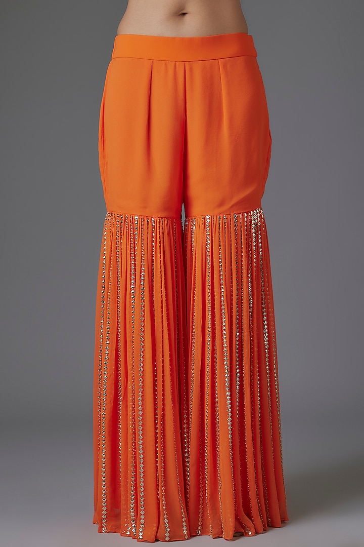 Orange Georgette Sequins Embroidered Bridal Sharara Set by Kresha Lulla at Pernia's Pop Up Shop