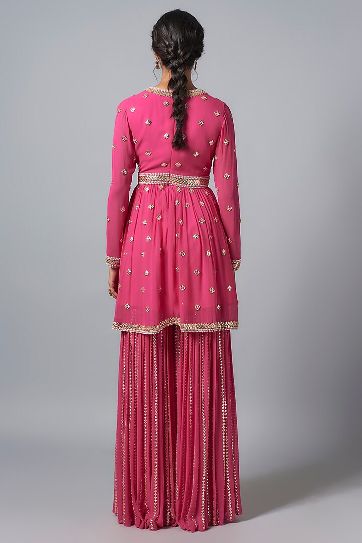 Pink Georgette Sequins Embroidered Bridal Sharara Set by Kresha Lulla at Pernia's Pop Up Shop
