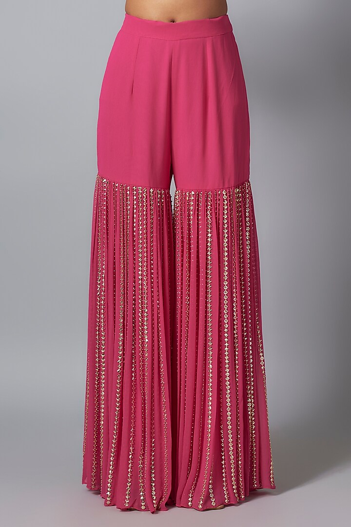 Pink Georgette Sequins Embroidered Bridal Sharara Set by Kresha Lulla at Pernia's Pop Up Shop