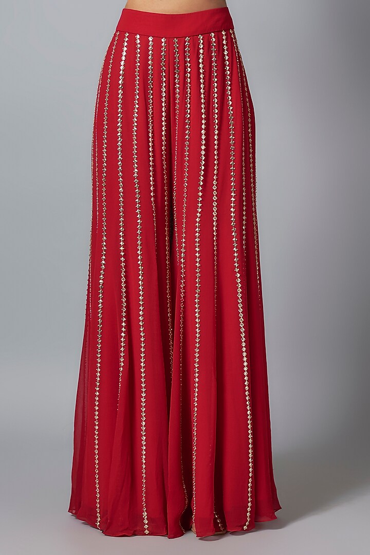 Crimson Red Raw Silk Sequins Embroidered Bridal Sharara Set by Kresha Lulla at Pernia's Pop Up Shop