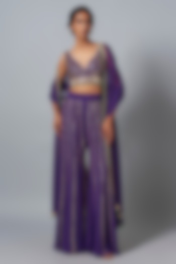 Purple Raw Silk Sequins Embroidered Bridal Sharara Set by Kresha Lulla at Pernia's Pop Up Shop