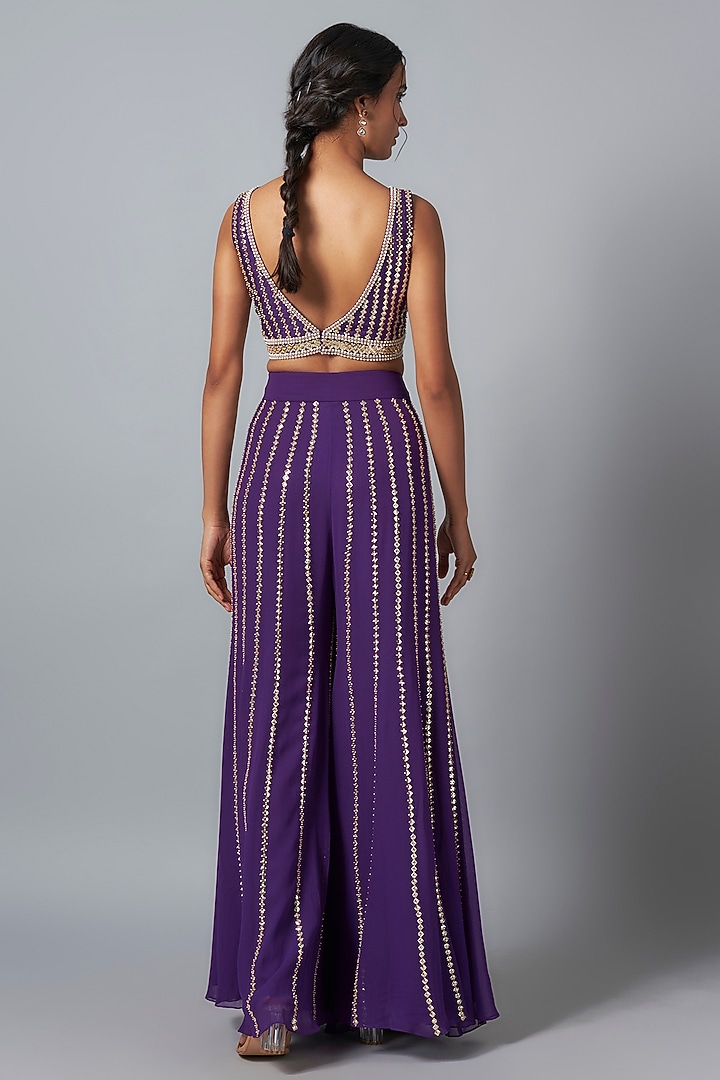 Purple Raw Silk Sequins Embroidered Bridal Sharara Set by Kresha Lulla at Pernia's Pop Up Shop