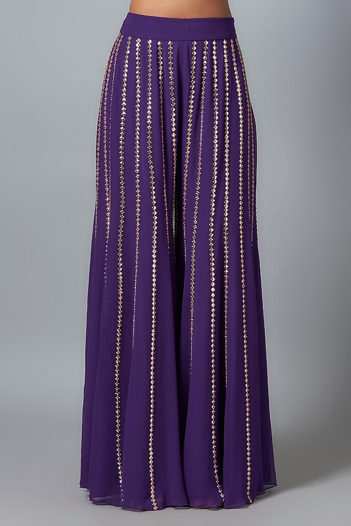 Purple Raw Silk Sequins Embroidered Bridal Sharara Set by Kresha Lulla at Pernia's Pop Up Shop