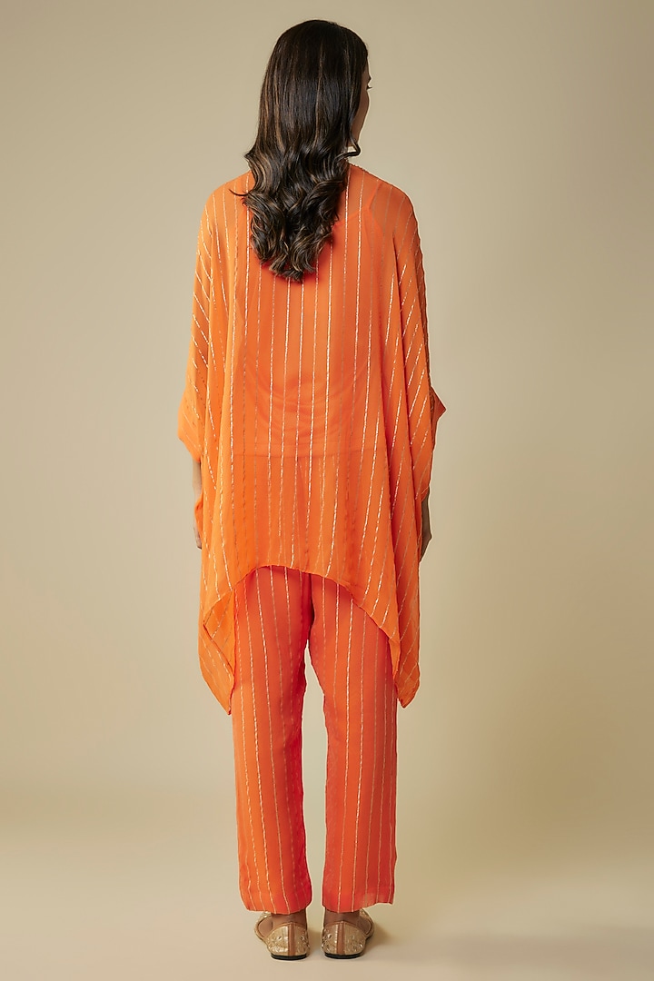 Tangerine Georgette Sequins Embroidered Kaftan Set by Kresha Lulla at Pernia's Pop Up Shop